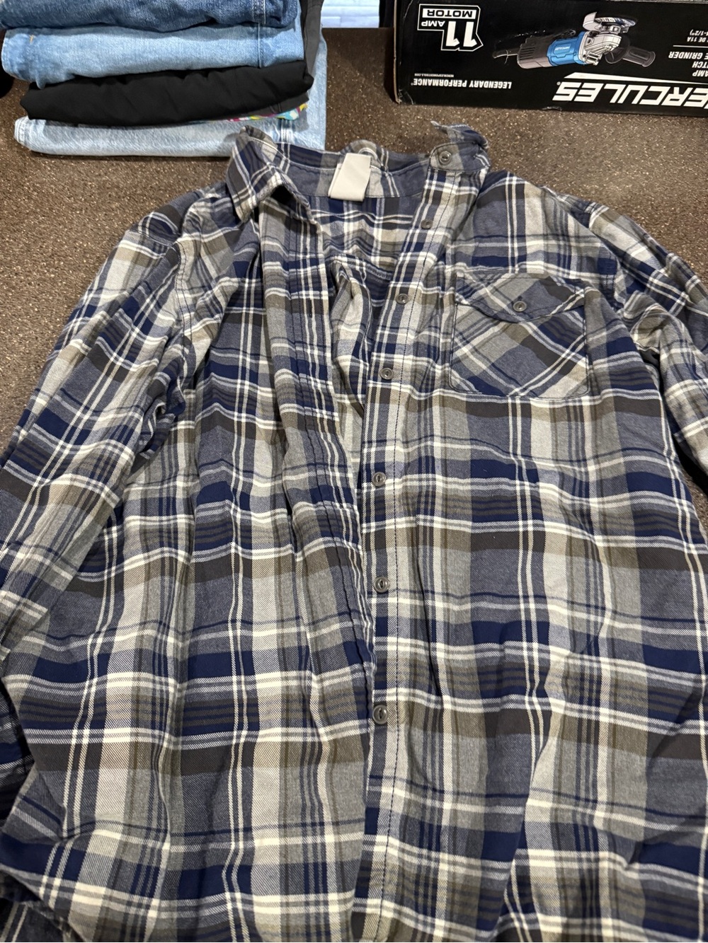 Womens Blue and Gray Plaid Button-Up Shirt